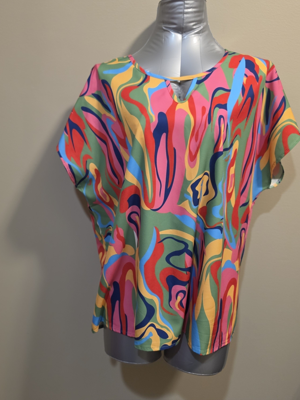 Women's Multicolor Abstract Print Keyhole Top Sz XXL